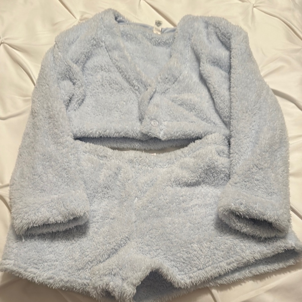 Victoria Secret Cozy Tiffany Blue Fuzzy Lounge Set w crop top